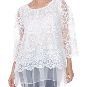 196B. NWT Simply Couture White Lace Lined Top - Large